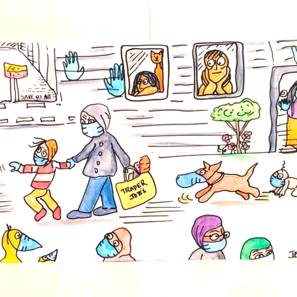 ORIGINAL ILLUSTRATION "Pandemic shopping trip"